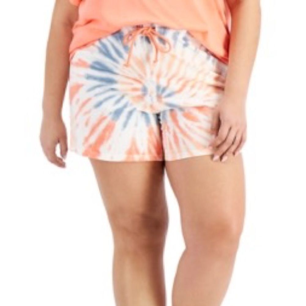 Jenni Orange White Blue Cotton Placed Tie-Dyed Pajama Shorts Women's Medium NWT